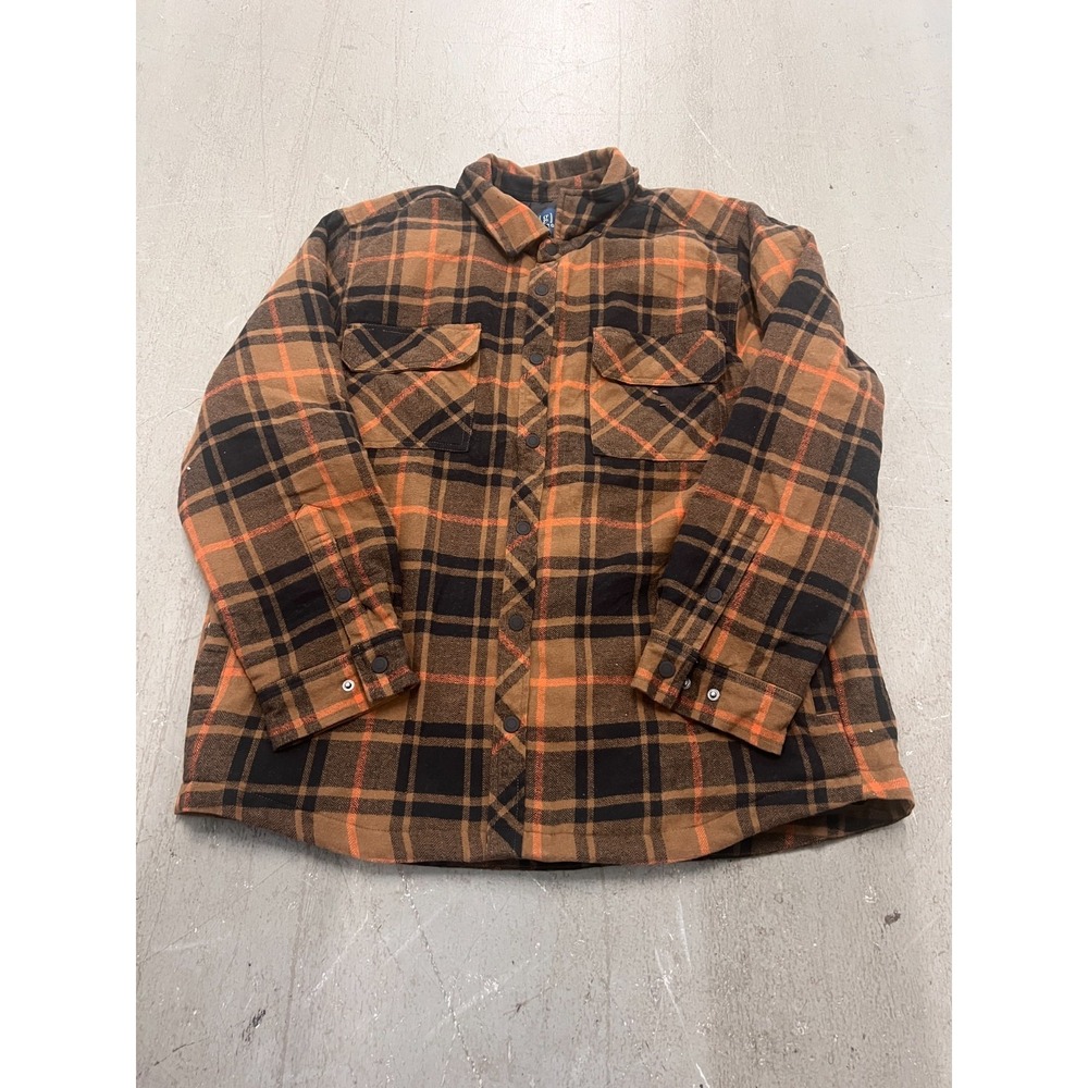George Flannel Shirt Shacket Mens XL Burnt Orange Black‎ Plaid Rugged Lumberjack